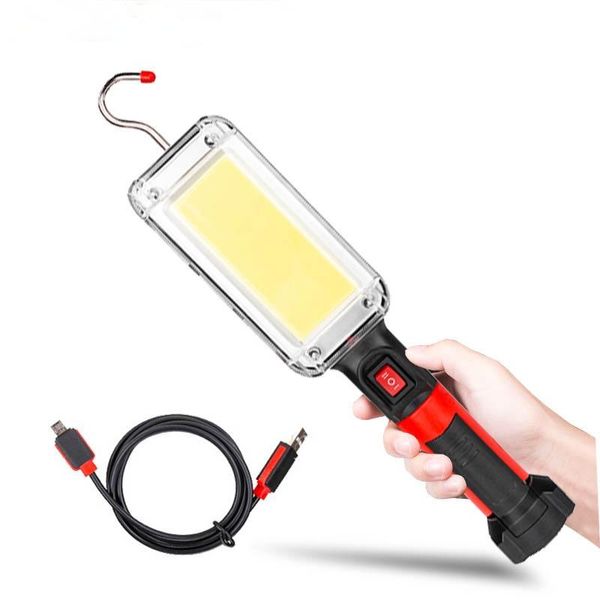 

flashlights torches portable work lamp led usb rechargeable cob light with magnet hook camping tents maintenance lantern torch