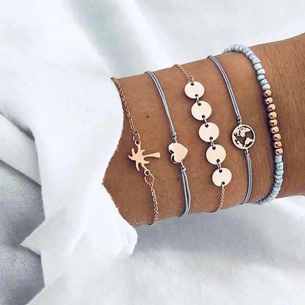 

bohemian shell flamingo charm bracelets bangles for women statement coconut tree heart jewelry bangle, Black