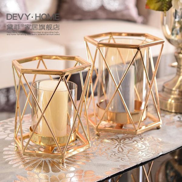 

european creative home light luxury metal glass candlestick ornaments modern living room restaurant soft decorations candle holders