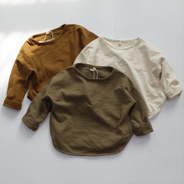 

spring children long sleeve t shirts korean style loose baby boys solid color kids, Blue