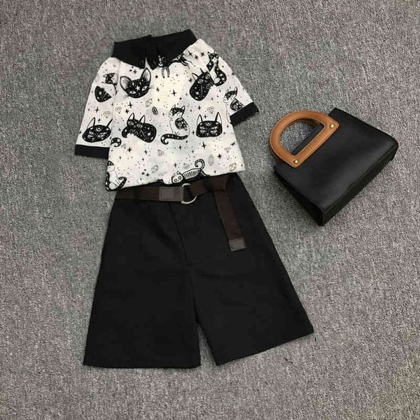 

women's two piece pants new 2021 summer s set casual printing stand collar shirt + shorts fashion elegant wide leg 2 k2oy, White