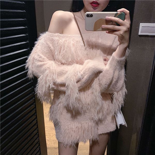 

tassel o neck pullover sweaters loose autumn winter casual women sweater korean version long sleeve 5304d 210420, White;black