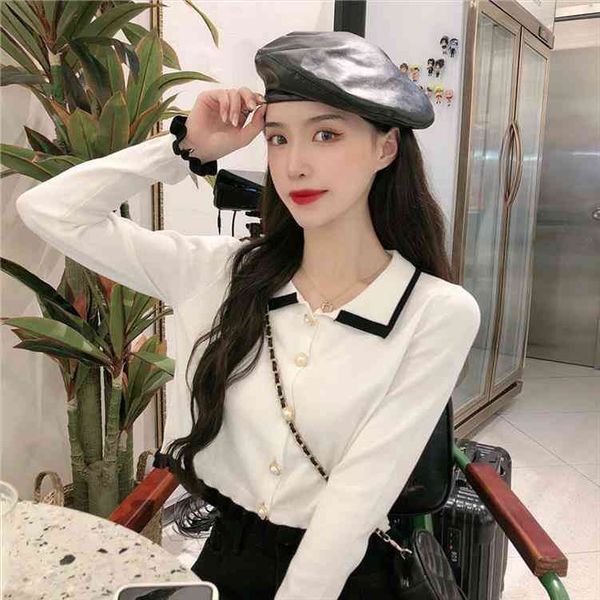 

woman sweaters femme chandails autumn short doll collar slim sweater for women pull hiver, White;black