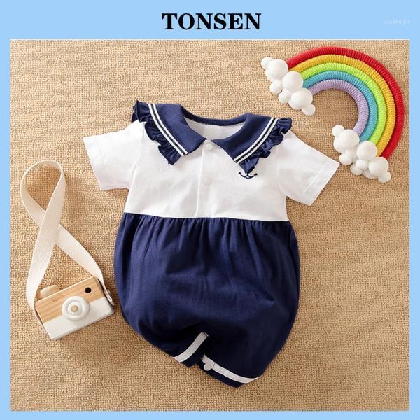 

summer baby boys girls cotton soft onesie clothes short-sleeved romper sailor collar jumpsuit infant outfit toddler rompers, Blue