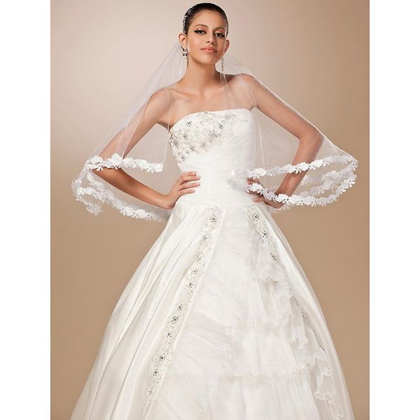 

bridal veils lan ting bride uma camada borda com aplicao de renda vus noiva vu cotovelo flor cetim 62,99 in (160cm) tule linha-a, Black