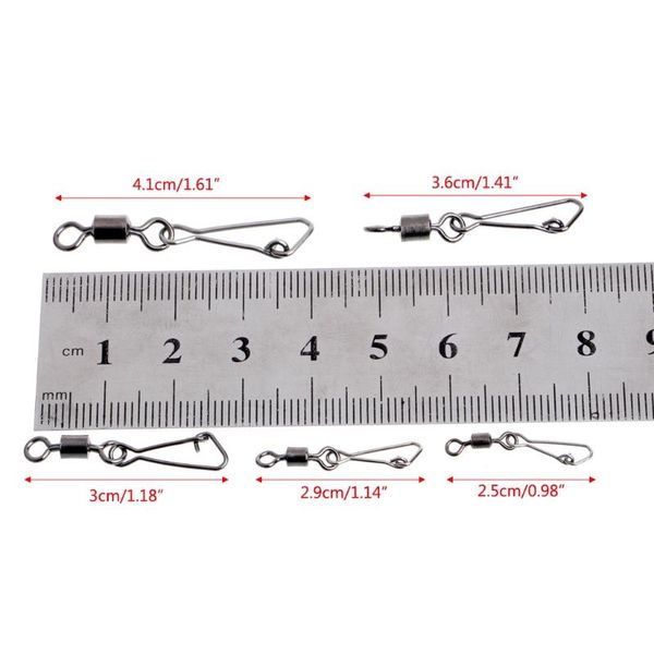 

50pcs stainless steel fishing bearings hooked snap pins rolling swivel connector t8nc hooks