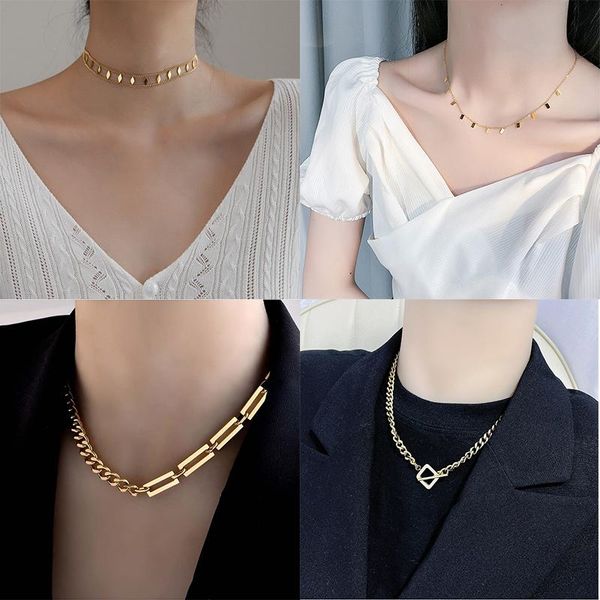 

pendant necklaces meyrroyu stainless steel geometric necklace for women choker 2021 trend gift fashion jewelry collar acero inoxidable mujer, Silver