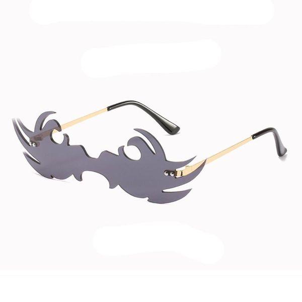 

sunglasses personality women men rimless sun glasses wave metal frame hip hop eyewear luxury narrow streetwear okulary flames, White;black