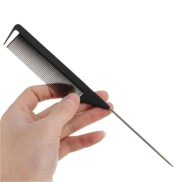 

fashion black fine-tooth comb metal pin anti-static hair style rat tail 220x28x4mm styling beauty tools brushes, Silver