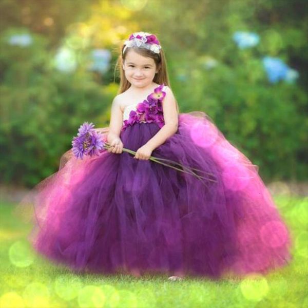 

girls fuchsia flower tutu kids girl dress crochet tulle ball gown strap and headband children birthday party costume, Red;yellow