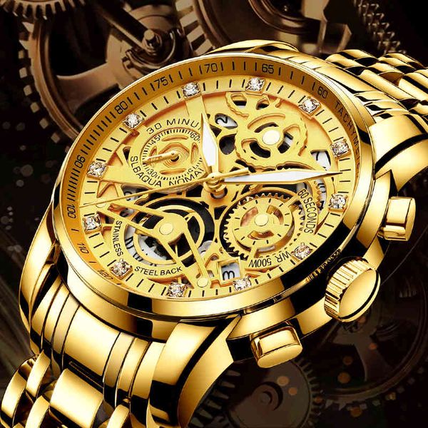 

watch men's hollow steel band high grade quartz watch luminous waterproof non mechanical, Slivery;brown