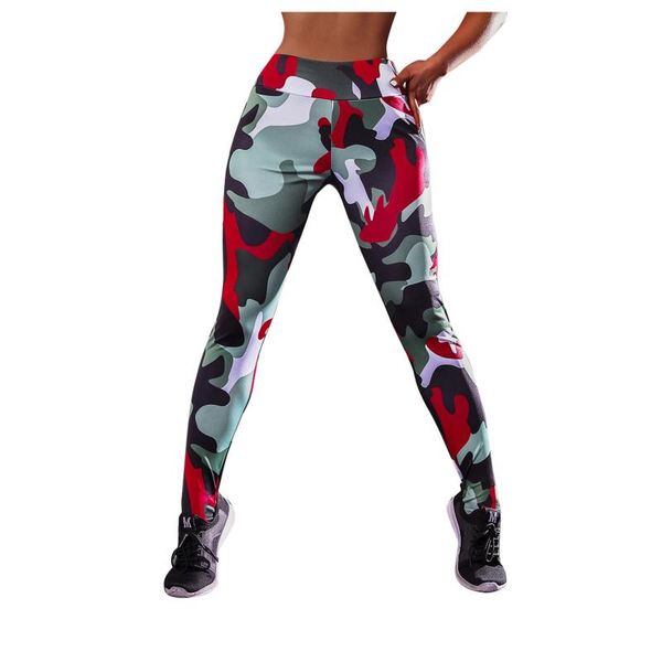 

women's leggings camouflage print women high waist elastic tight hip lifting exercise stretchyÂ pants workout fitness leggins pantalones, Black