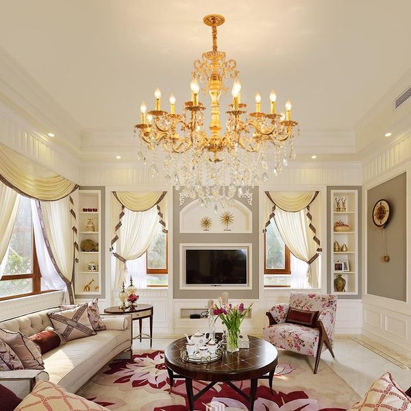

chandeliers living room crystal lamp candle chandelier villa hanging stairs light led e14 golden big