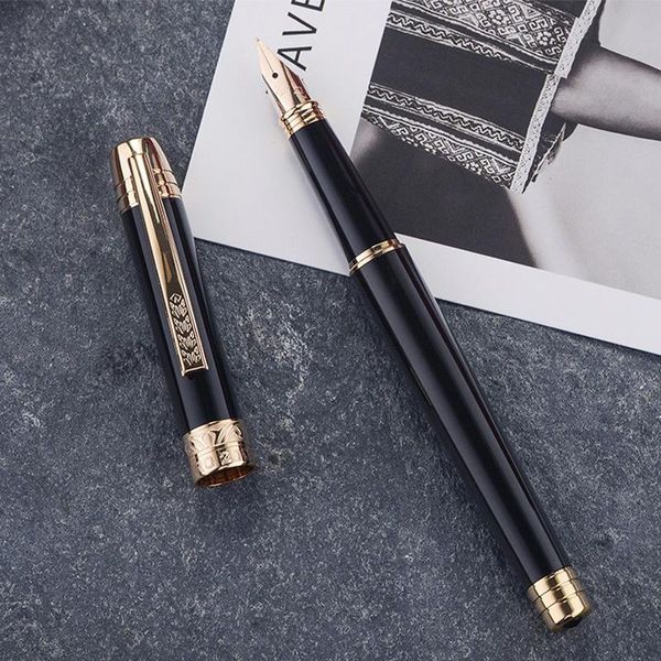 

fountain pens hero 200c 14k gold office & home pen black with golden carved clip fine nib 0.5mm and box for collection writing