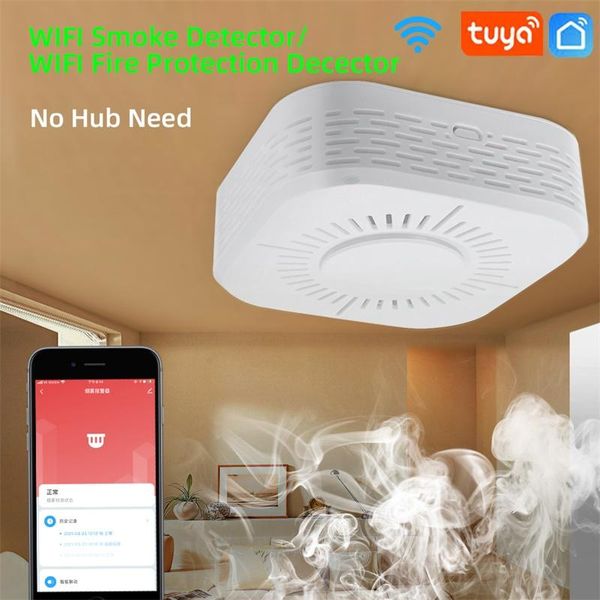 

smart home control wifi smoke detectors fire protection portable detector safe security alarm sensor tuya life ,google