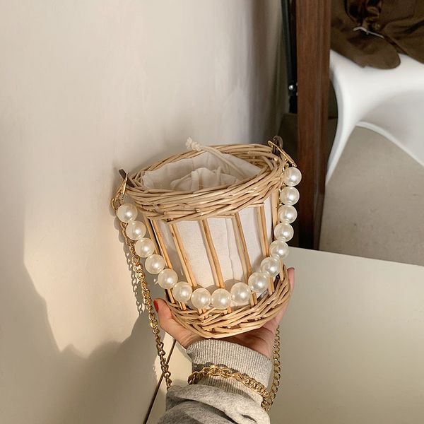 

new handbags pearl personality willow 2021 fashion chain rattan single shoulder portable straw woven bag factory direct sale