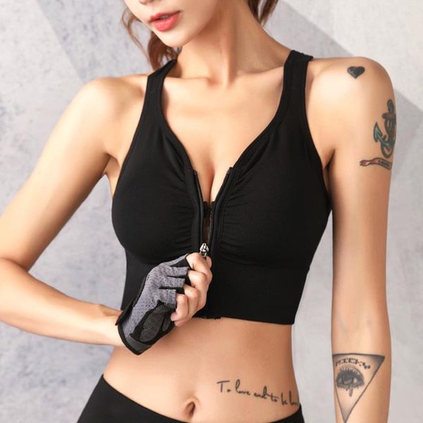

yoga outfit front zipper women sports bras,breathable wirepadded push up fitness gym workout bra top