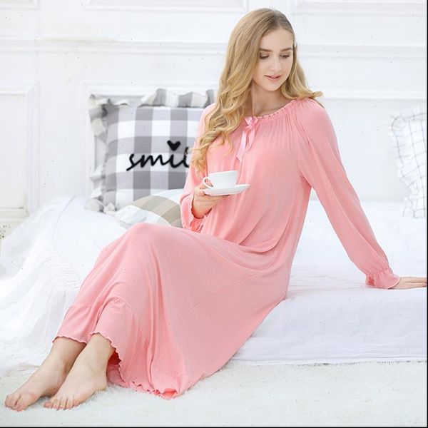 

winter modal nightdress long sleeve women sleepwear korean princess nightgown home wear vintage nightwear sleepdress ladies, Black;red