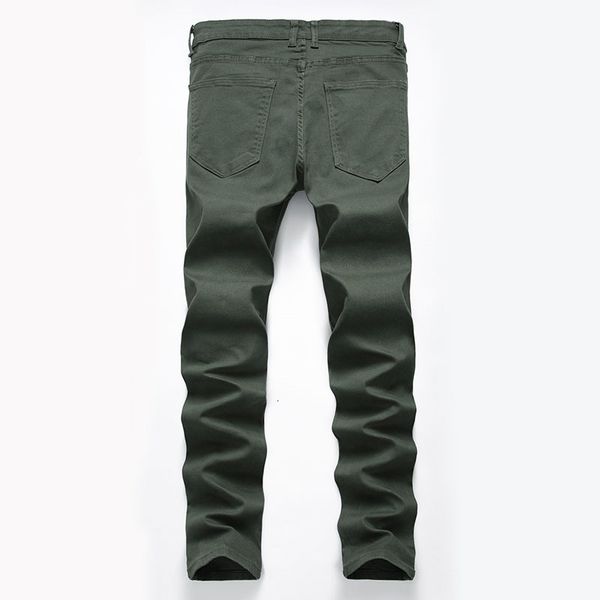 

men skinny denim casual jeans many pure color straight pants mid waist high quality, Blue