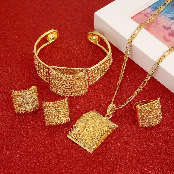 Ohrringe Halskette äthiopisches Schmuckset Braut Hochzeit Anhänger Armreif Ohrring Ring Afrikanisches Eritrea Habesha Sets