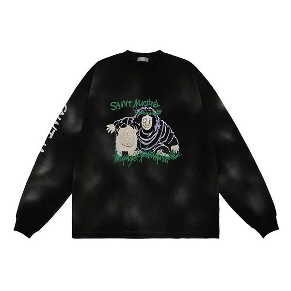 

men's hoodies & sweatshirts -style heavy wash high street gradually spray color round collar loose hoodie man, Black