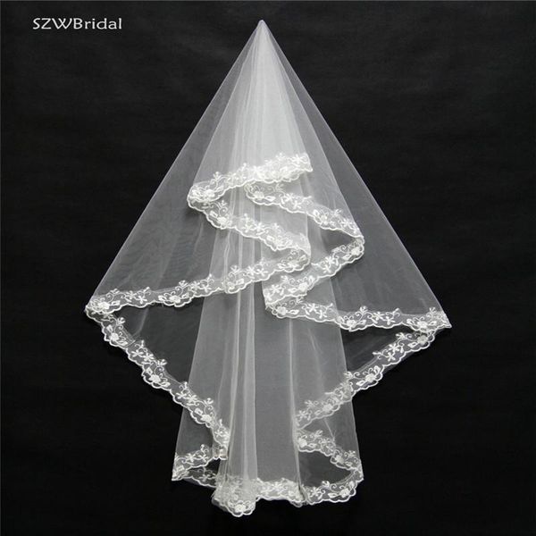 

bridal veils arrival 1.5m appliques lace veil short net yarn cathedral wedding accessories, Black