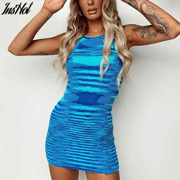 

blue knitted cotton mini dress women off shoulder o neck beach vintage party y2k summer casual bodycon dresses holiday 210514, Black;gray
