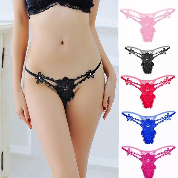 

women's panties women underwear lingerie floral perspective temptation bandage low waist g string thongs briefs ropa interior mujer, Black;pink