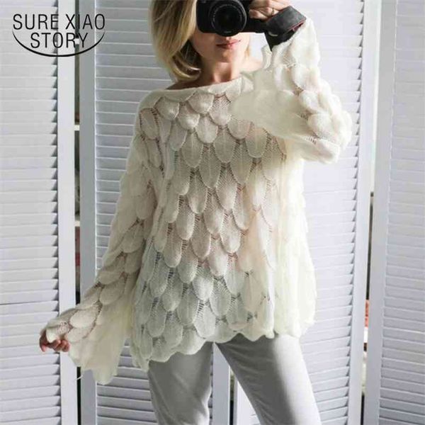 

autumn loose knitted sweater women hollow out sweaters for butterfly sleeve casual jumper lady fashion sueter mujer 12269 210421, White;black