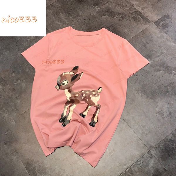 

21ss t-shirt summer men women with the same peach powder age reduction flower deer round neck short sleeve white and thin fashion trendy loo, White;black