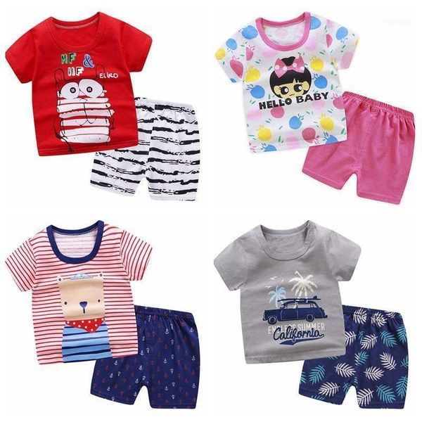 

clothing sets summer brand infant baby boys children's short sleeved t-shirts and pants 2pcs kids girls clothes suits1, White