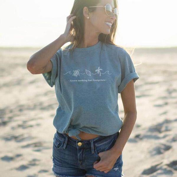

leave nothing but footprints womens t shirts slogan fashion girl whale a turtle cotton drop ship, White