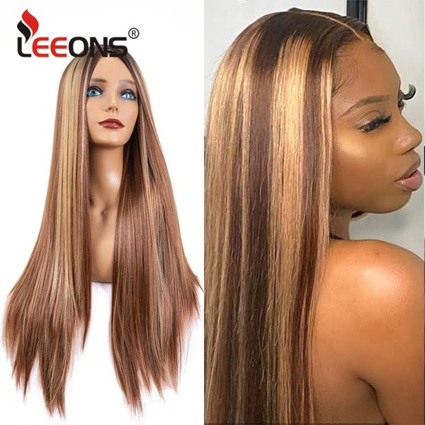 

synthetic wigs for women long straight highlights wig 26 inch middle part honey blonde hair daily party, Black