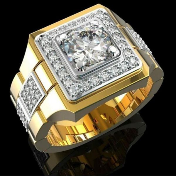 Hochzeit Ringe Weiß Runde Zirkon Zwei Ton Quadrat Uhr Für Frauen Männer Vintage Mode CZ Stein Verlobungsring Männlich Schmuck