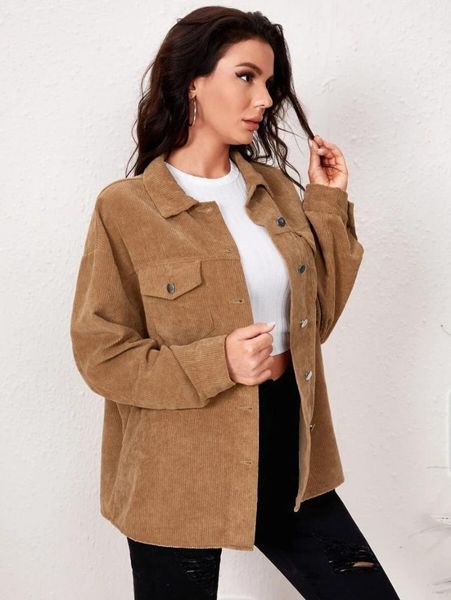

women's jackets autumn and winter casual street pography button loose long-sleeved corduroy jacket female 2021 woman korean coats, Black;brown