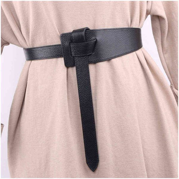 Yeni Tasarım Kadınlar Düğümlü Belbands Geniş Uzun PU Deri Moda Kadın Gömlek Kumaşları Elbise Süslemeleri Kahverengi Deri Yay Toka Hediyeler G220301