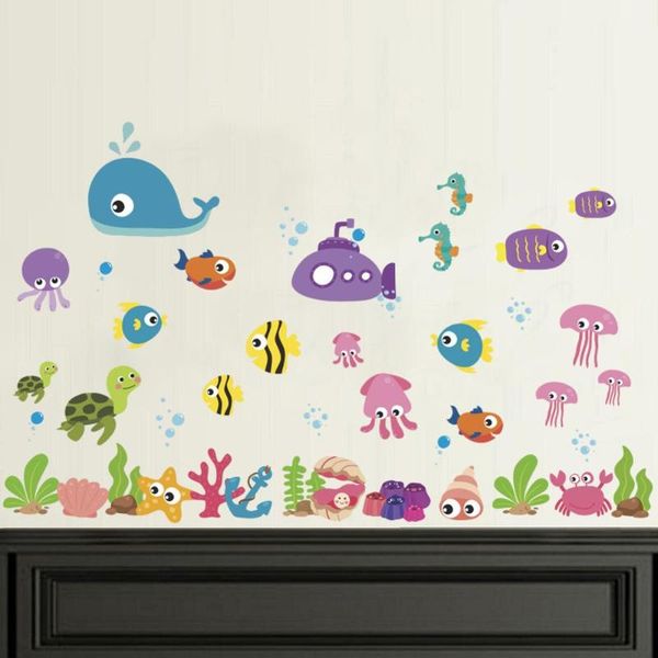 

wall stickers cartoon animals bedroom kids rooms home decor underwater world fish bubble decals diy poster