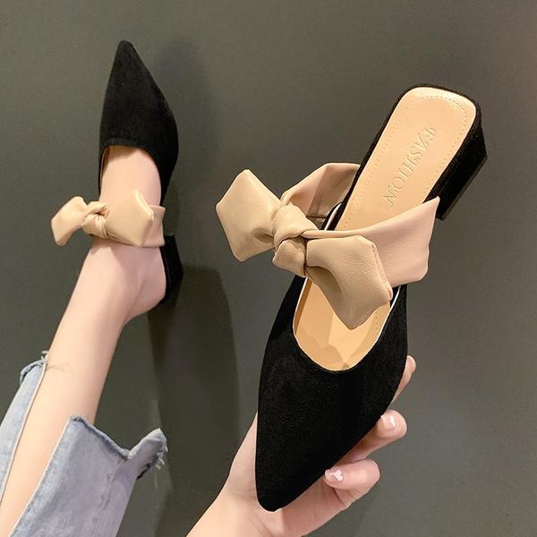 

slippers 2021 summer fashion simple bowknot women's single shoes korean, Black