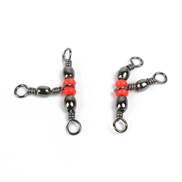 

10pcs/lot fishing snap swivel 3 way barrel ring fishhook lure line connector with beads accessory hooks
