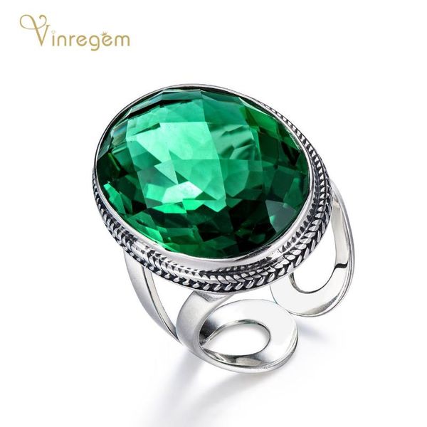 

cluster rings vinregem 100% 925 sterling silver oval cut emerald gemstone wedding engagement vintage ring for women fine jewelry drop, Golden;silver