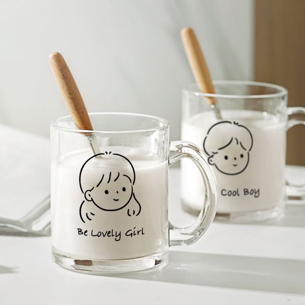 330ml alfabeto desenhos animados caneca de vidro criativo punho canecas para cerveja home escritório drinnkware água copo casal