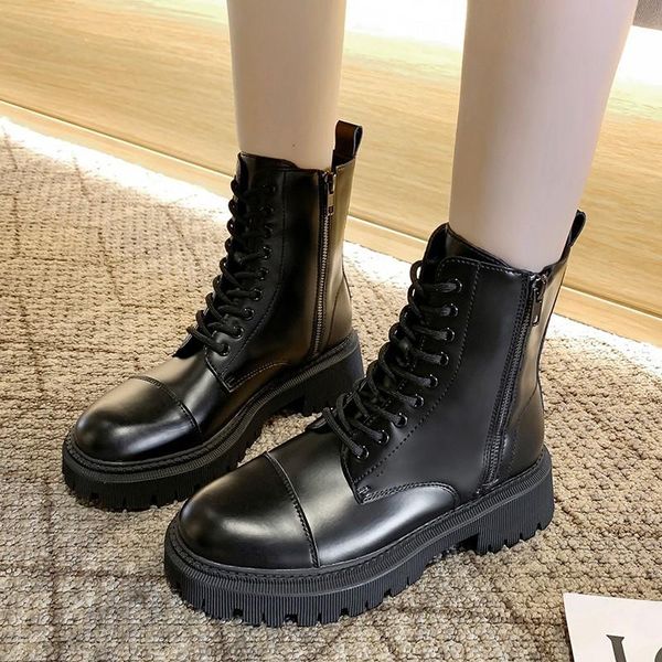 

boots fashion platform ankle black casual all-match comfortable booties woman waterproof shoes femme vulcaniser chaussures fd-68