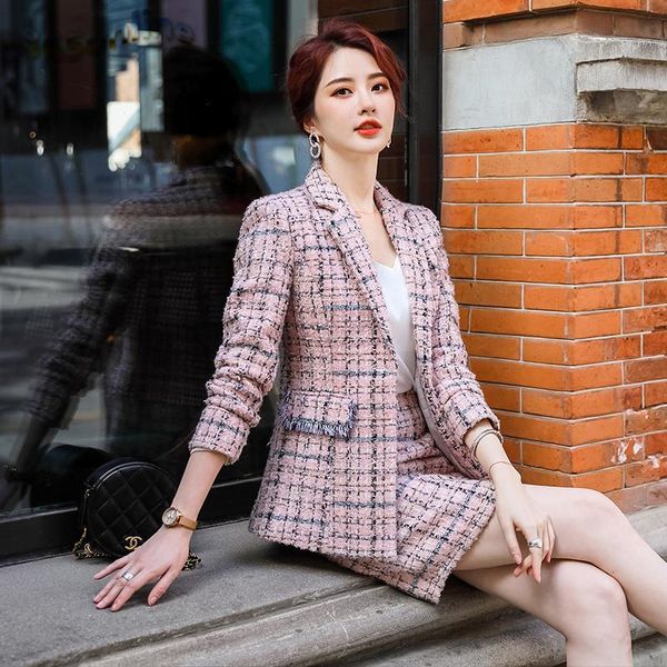 

two piece dress fabric long sleeve business suits formal styles autumn winter women office work wear professional blazers set vhm9, White