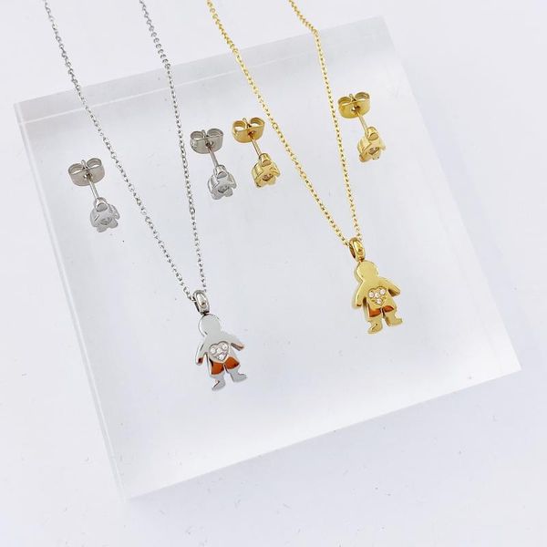 

earrings & necklace stainless steel mama family necklaces diamond pendant love boy girl jewelry women mother's day, Silver