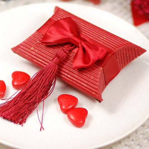 

gift wrap 50/100pcs red beige pillow shape happy christmas candy box bag color paper cookies boxes