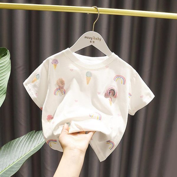 

t-shirts baby cute cotton short-sleeved children's summer clothes 2021 girls foreign style ice cream printed t-shirt p4763, Blue