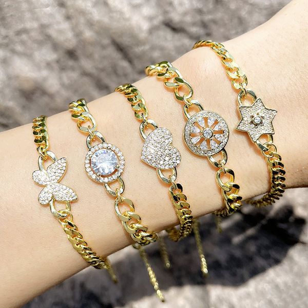 

minority design ins style hip hop cuban bracelet female creative indifference wind large zircon butterfly love bracelet brd29, Golden;silver