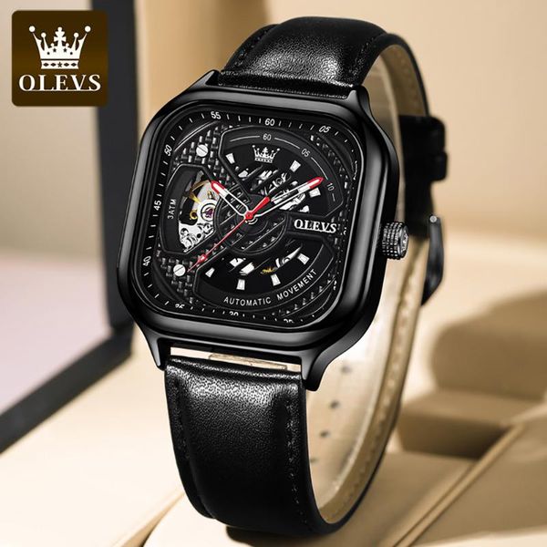 

wristwatches men watch square fashion artificial leather strap mechanical business montre homme, Slivery;brown