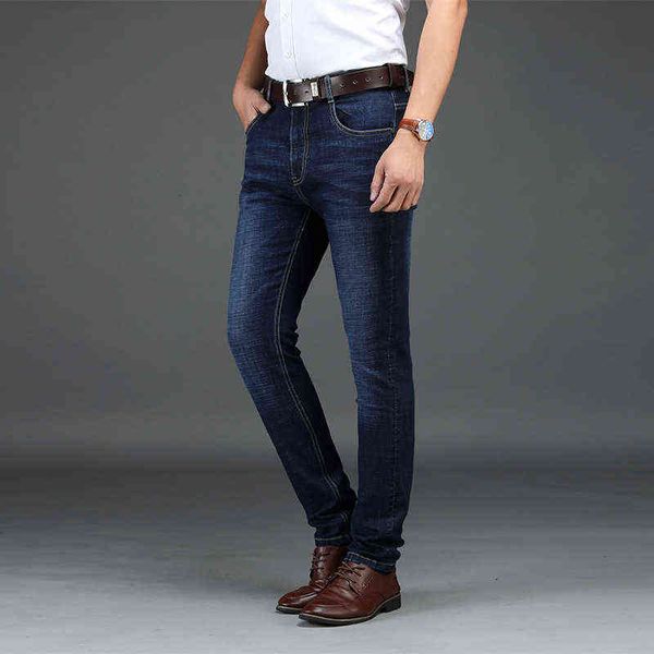 

men's jeans four seasons busins elastic straight pants korean youth fashion casual jeans large trousers men's, Blue