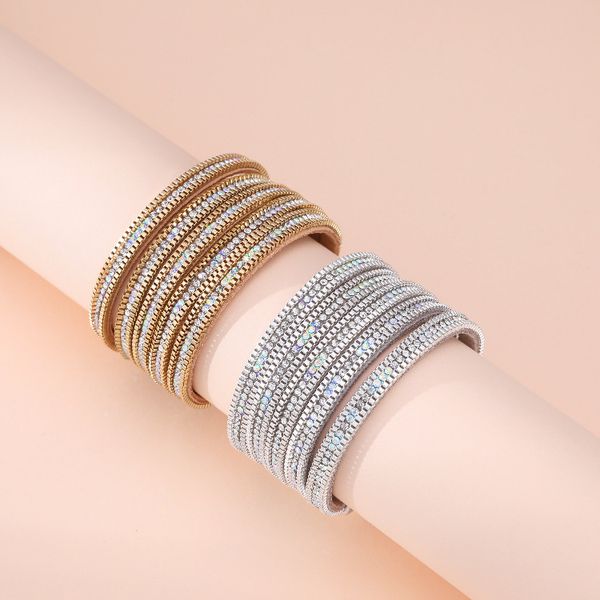 

bohemian style bracelet multilayer exquisite chain diamond inlaid magnetic buckle bracelet, Black